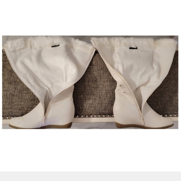 Midnight Velvet Winter White Leather Fur Hidden Wedge Women's Boots Size 11 - Picture 5 of 16